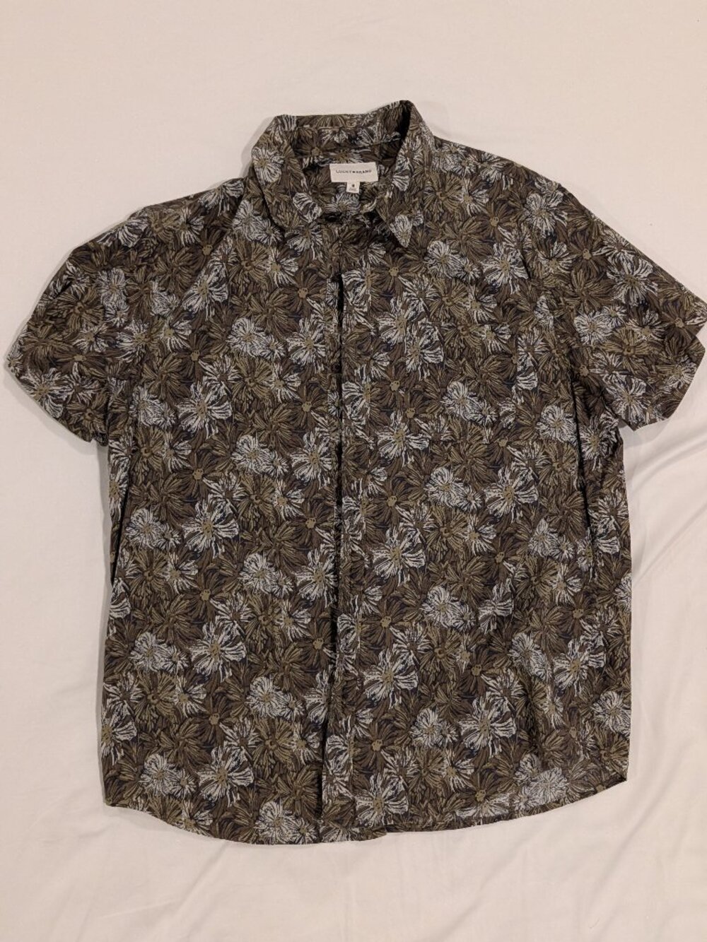 Lucky Brand Men's Short Sleeve Button Shirt Olive Green M